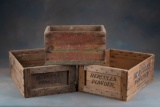 Three vintage Wooden Ammo Boxes, one is Remington Express and two Hercules Powder.  These three vint
