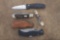 Group of four Folding Knives in new to like new condition to include:  (1) A bench made single blade