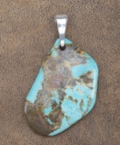 Large, beautiful Turquoise Center Drop with silver chain loop, stone is 3 1/2