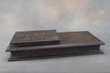 Most unusual hand carved, wooden, double lift top Box for early greeting cards.  Top has carved leav