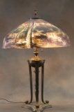 Reverse painted Table Lamp in Swan Pattern, 16