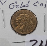 Two and One Half Dollar Indian Head Gold Piece, dated 1913, very good condition.