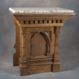 Antique oak Bronze Pedestal, circa 1900, with polished granite top, excellent finish and condition,