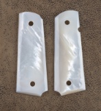 Nice pair of mother of pearl Grips for a Colt 1911, excellent condition.  LEO BRADSHAW COLLECTION.