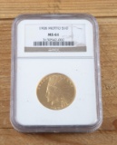 1908 American Indian Head $10.00 Gold Piece, very fine condition.