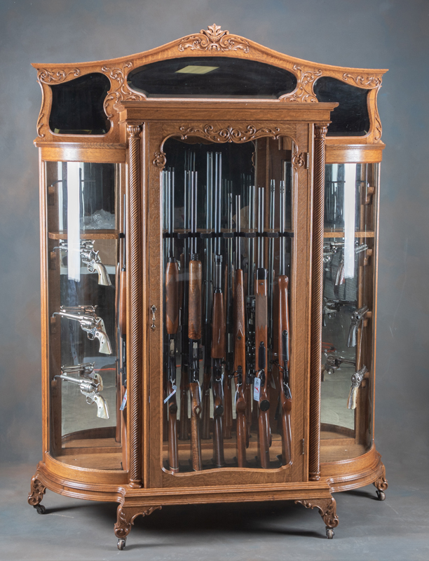 Beautiful Antique Curved Glass Rifle Handgun Display Case With