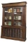 Large antique 2 piece wall cabinet, circa 1900-1910.  Top has double glass doors with column support