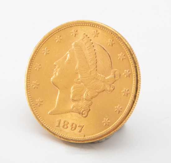 Double Eagle $20 Gold Coin, dated 1897, "S" mint, very good condition. LEO BRADSHAW COLLECTION.