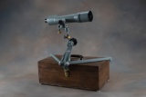 Folding Spotting Scope by Bausch & Lomb, 20x, with folding stand and wooden travel case.  Will be ac