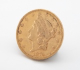 Very desirable, Double Eagle $20 Gold Coin, dated 1876, with a CC (Carson City Mint), very good cond