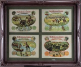 Group of four framed, single page Calendars, copyright 1906, advertising 