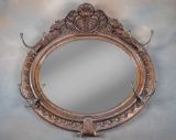 Outstanding antique, carved oak, oval hanging Hat Rack, circa 1890-1910, in its original turn of the