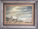 Framed Print, signed lower left by artist R. Russell Brown, untitled, great cowboy subject matter, f