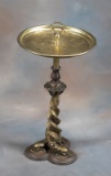 Antique Ash Stand with brass tray and dolphin base, 23 1/2