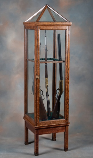 ATTENTION COLLECTORS OF ORIGINAL WINCHESTER, OAK CASE FLOOR MODEL GUN CABINETS:  A rare and extremel