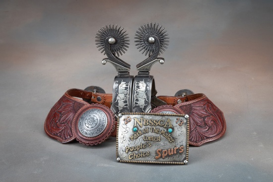 Outstanding Award Winning pair of full mounted, hand engraved Spurs by noted West Bountiful, Utah Bi