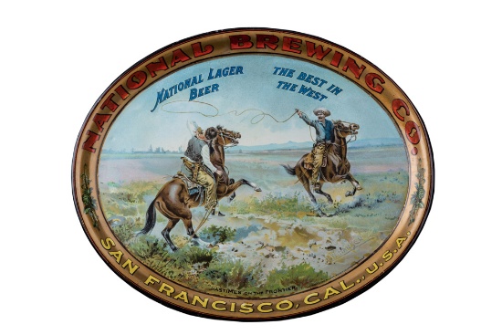 Extremely high condition antique oval Lithograph on tin, Advertising Tray from "NATIONAL BREWING CO.