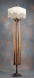 Antique Billiard Lamp with Pool Cue Rack, circa 1915-1920, with fancy brass footed base, brass cue h