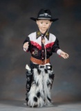 Kid size Mannequin dressed in vintage Hopalong Cassidy Outfit with spotted woolies, spotted double B