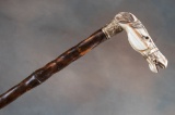 Vintage, Ivory Horsehead Walking Cane with gold bridle and gold engraved spacer, measures 34 1 ,4