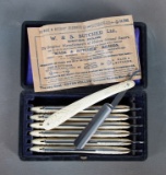 Antique, unused Cased Set of 7-Day Straight Razors marked on blade 