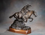 An original Western Bronze Sculpture by noted late, CA Artist Melvin C. Warren (1920-1995), titled 