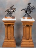 Outstanding matched pair of antique, quarter sawn oak Bronze Pedestals, circa 1900, with beautiful s