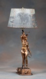 1920s-1930s mechanical Roping Cow Girl Lamp, 13