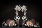 Pair of double mounted silver engraved and overlaid Spurs by noted Colorado Bit and Spur Maker Bill