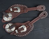 Pair of fancy spotted, two-piece Spur Straps by the late Buddie Foster, Decatur, Texas.  Straps have