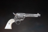 One of a pair of engraved Colt, SAA Revolvers used with the Lash LaRue Buscadero Rig (previous ).  M