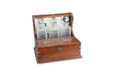 Fancy, antique oak Tantalus (3 bottle Liquor Cabinet), with double door folding front that conceals