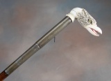Antique Day's Patent Cane Gun with early carved elephant ivory Eagle Head handle and glass eyes, cir