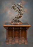 Outstanding antique oak, granite top Pedestal, circa 1900, in beautiful rich original finish, with 8