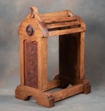 Fine custom, wooden and tooled leather Saddle Stand with wide footed base, measuring 29 1 ,2