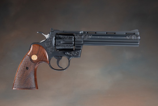 Cased, Factory engraved Colt, Python Model, Revolver, .357 MAGNUM caliber, SN 38659E, 6" barrel, Col