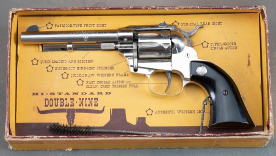 Boxed Hi-Standard, Double Nine, 9-shot, Revolver, .22 caliber, SN 995956, nickel finish, 5 1/2" barr