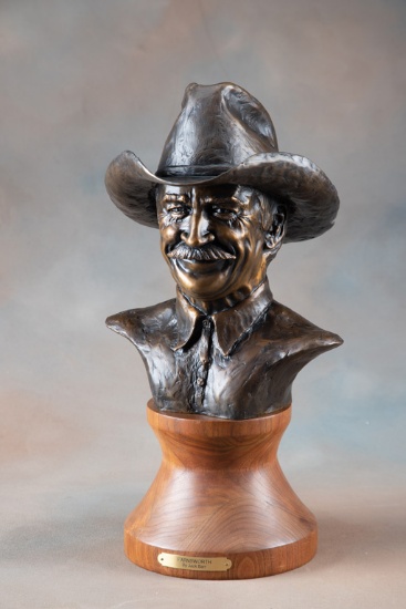 Western Bronze Sculpture by artist Jack Barr, #1/10, dated 1989, subject is famous Hollywood Actor R