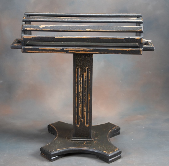 Unique custom made wooden pedestal Saddle Stand with platform base, finished in antique style paint.