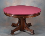 Late Victorian, circa 1890s, walnut Saloon / Poker Table, on fancy pedestal base, burgundy felt top