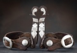 Early set of double mounted Spurs (#3992), by well known Texas Bit and Spur Maker Wayne Paul, hand e