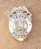 Texas Ranger Badge with eagle crest, nickel over brass, showing some wear, spots of nickel missing,