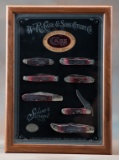 Cased set of Case Silver Script Mint Set, Case Folding Knives totaling 7 in original glass front cas