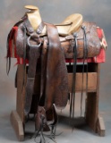 Early Navajo Saddle, circa 1880s, with rawhide seat, nice tooling with unusual rigging, 13