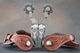Unique pair of double mounted Spurs by Texas Bit and Spur Maker Pat Ray Castleberry, with hand engra