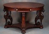 Beautiful antique, oval mahogany Library Table with winged Griffin supports, circa 1900-1910, drawer