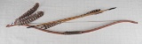 Vintage Compound Bow decorated with turkey feathers and beadwork, two wooden shaft arrows with steel