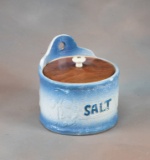 Salt glaze Salt Keeper Crock with a walnut lid, 