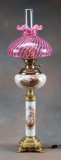 Porcelain Portrait Lamp with doree bronze footed base, circa 1890-1900, has been converted to electr