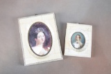 Pair of antique Ivory covered Bubble Glass Picture Frames, one has light scrimshaw work, small frame